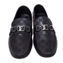 Pre Owned Louis Vuitton Black Damier Embossed Leather Hockenheim Loafers Size 44.5