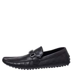 Pre Owned Louis Vuitton Black Damier Embossed Leather Hockenheim Loafers Size 44.5