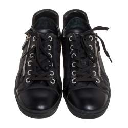 Pre Owned حذاء رياضي لوي فيتون أفنتور سحاب أربطة جلد وسويدي ونايلون طباعة دامييه أسود مقاس 41