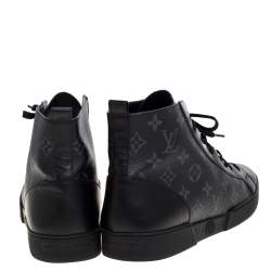 مملوكة مسبقًا Louis Vuitton Black Leather and Monogram Eclipse Canvas Match Up High Top Sneakers Size 43.5