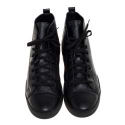 مملوكة مسبقًا Louis Vuitton Black Leather and Monogram Eclipse Canvas Match Up High Top Sneakers Size 43.5