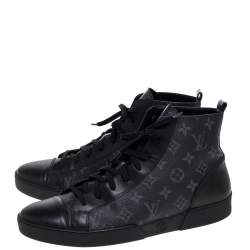 مملوكة مسبقًا Louis Vuitton Black Leather and Monogram Eclipse Canvas Match Up High Top Sneakers Size 43.5