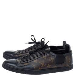 Pre Owned Louis Vuitton Brown Monogram Canvas And Black Leather Slalom Low Top Sneakers Size 43.5