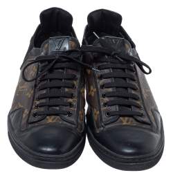 Pre Owned Louis Vuitton Brown Monogram Canvas And Black Leather Slalom Low Top Sneakers Size 43.5
