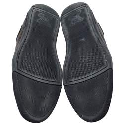Pre Owned Louis Vuitton Brown Monogram Canvas And Black Leather Slalom Low Top Sneakers Size 43.5