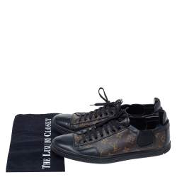 Pre Owned Louis Vuitton Brown Monogram Canvas And Black Leather Slalom Low Top Sneakers Size 43.5