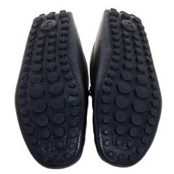 Pre Owned Louis Vuitton Blue Grained Leather Bow Loafers Size 43