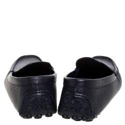 Pre Owned Louis Vuitton Blue Grained Leather Bow Loafers Size 43