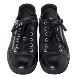 مملوكة مسبقًا Louis Vuitton Black Damier Print Nylon, Suede And Leather 'Aventure' Zip Lace Up Sneaker Size 41.5