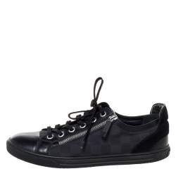 مملوكة مسبقًا Louis Vuitton Black Damier Print Nylon, Suede And Leather 'Aventure' Zip Lace Up Sneaker Size 41.5
