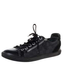 مملوكة مسبقًا Louis Vuitton Black Damier Print Nylon, Suede And Leather 'Aventure' Zip Lace Up Sneaker Size 41.5