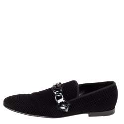Pre Owned Louis Vuitton Black Checkered Suede Smoking Slippers Size 44.5