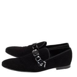 Pre Owned Louis Vuitton Black Checkered Suede Smoking Slippers Size 44.5
