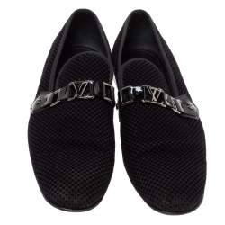 Pre Owned Louis Vuitton Black Checkered Suede Smoking Slippers Size 44.5