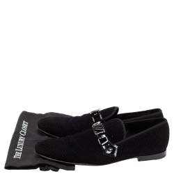 Pre Owned Louis Vuitton Black Checkered Suede Smoking Slippers Size 44.5