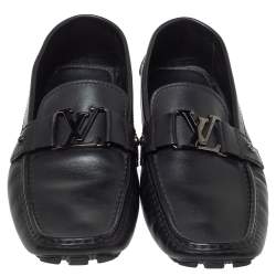 مملوكة مسبقًا حذاء لوفرز لوي فيتون درايفر جلد محبب أسود مقاس 45