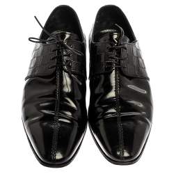 Pre Owned Louis Vuitton Patent Leather Damier Embossed Lace Up Derby Size 41