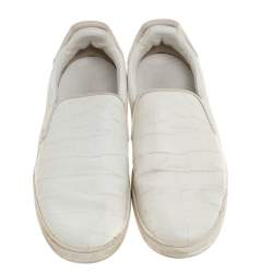 Pre Owned Louis Vuitton White Croc Embossed Leather Slip on Sneakers Size 43.5