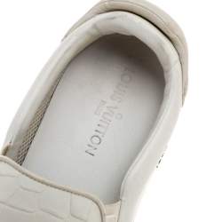 Pre Owned Louis Vuitton White Croc Embossed Leather Slip on Sneakers Size 43.5