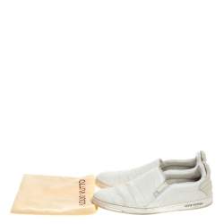 Pre Owned Louis Vuitton White Croc Embossed Leather Slip on Sneakers Size 43.5