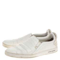 Pre Owned Louis Vuitton White Croc Embossed Leather Slip on Sneakers Size 43.5