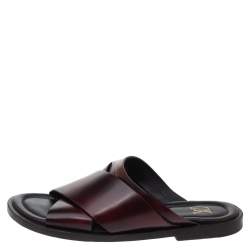 Pre Owned Louis Vuitton Ombre Burgundy Leather Foch Cross Strap Flat Slides Size 41.5