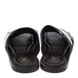 Pre Owned Louis Vuitton Ombre Burgundy Leather Foch Cross Strap Flat Slides Size 41.5