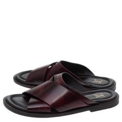 Pre Owned Louis Vuitton Ombre Burgundy Leather Foch Cross Strap Flat Slides Size 41.5
