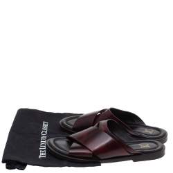 Pre Owned Louis Vuitton Ombre Burgundy Leather Foch Cross Strap Flat Slides Size 41.5