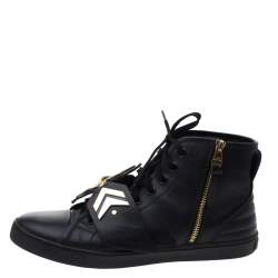 Louis Vuitton Black Leather Karakoram Pattern Punchy Sneaker Boots Size 40