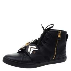 Louis Vuitton Black Leather Karakoram Pattern Punchy Sneaker Boots Size 40