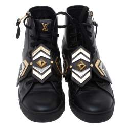Louis Vuitton Black Leather Karakoram Pattern Punchy Sneaker Boots Size 40
