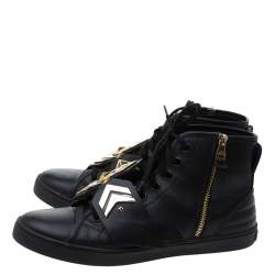 Louis Vuitton Black Leather Karakoram Pattern Punchy Sneaker Boots Size 40