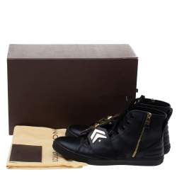 Louis Vuitton Black Leather Karakoram Pattern Punchy Sneaker Boots Size 40
