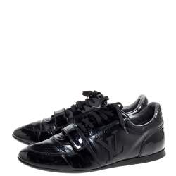 Pre Owned حذاء رياضي لوي فيتون فينتدج بحزام فيلكرو جلد لامع مثقّب أسود مقاس 42