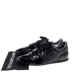 Pre Owned حذاء رياضي لوي فيتون فينتدج بحزام فيلكرو جلد لامع مثقّب أسود مقاس 42