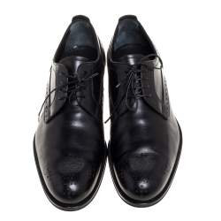 مملوكة مسبقًا Louis Vuitton Black Brogue Leather Lace Up Derby Size 42.5