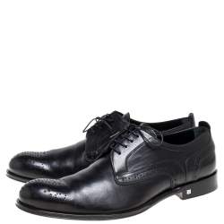 مملوكة مسبقًا Louis Vuitton Black Brogue Leather Lace Up Derby Size 42.5