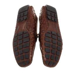 Pre Owned Louis Vuitton Brown Woven Leather Monte Carlo Slip On Loafers Size 43