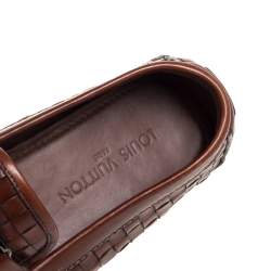 Pre Owned Louis Vuitton Brown Woven Leather Monte Carlo Slip On Loafers Size 43