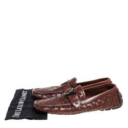 Pre Owned Louis Vuitton Brown Woven Leather Monte Carlo Slip On Loafers Size 43