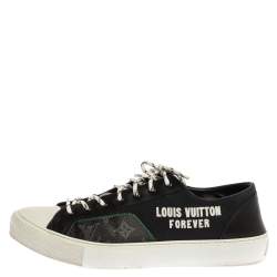 Louis Vuitton Black Canvas And Leather Slip On Sneakers Size 44