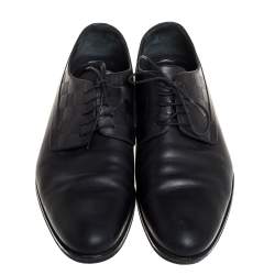Pre Owned Louis Vuitton Black Leather Damier Embossed Lace Up Derby Oxford Shoes Size 42