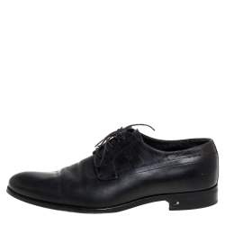 Pre Owned Louis Vuitton Black Leather Damier Embossed Lace Up Derby Oxford Shoes Size 42