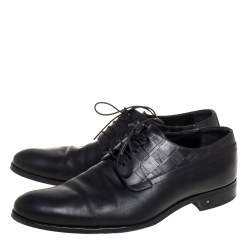 Pre Owned Louis Vuitton Black Leather Damier Embossed Lace Up Derby Oxford Shoes Size 42
