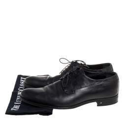 Pre Owned Louis Vuitton Black Leather Damier Embossed Lace Up Derby Oxford Shoes Size 42