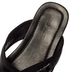 Pre Owned Louis Vuitton Black Leather And Canvas Criss-Cross Flat Sandals Size 46.5