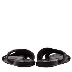 Pre Owned Louis Vuitton Black Leather And Canvas Criss-Cross Flat Sandals Size 46.5