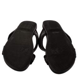 Pre Owned Louis Vuitton Black Leather And Canvas Criss-Cross Flat Sandals Size 46.5