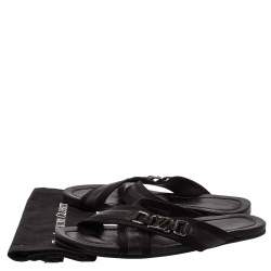 Pre Owned Louis Vuitton Black Leather And Canvas Criss-Cross Flat Sandals Size 46.5
